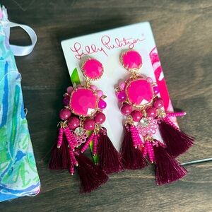 Lilly Pulitzer Fuchsia and Maroon Tassel Earrings